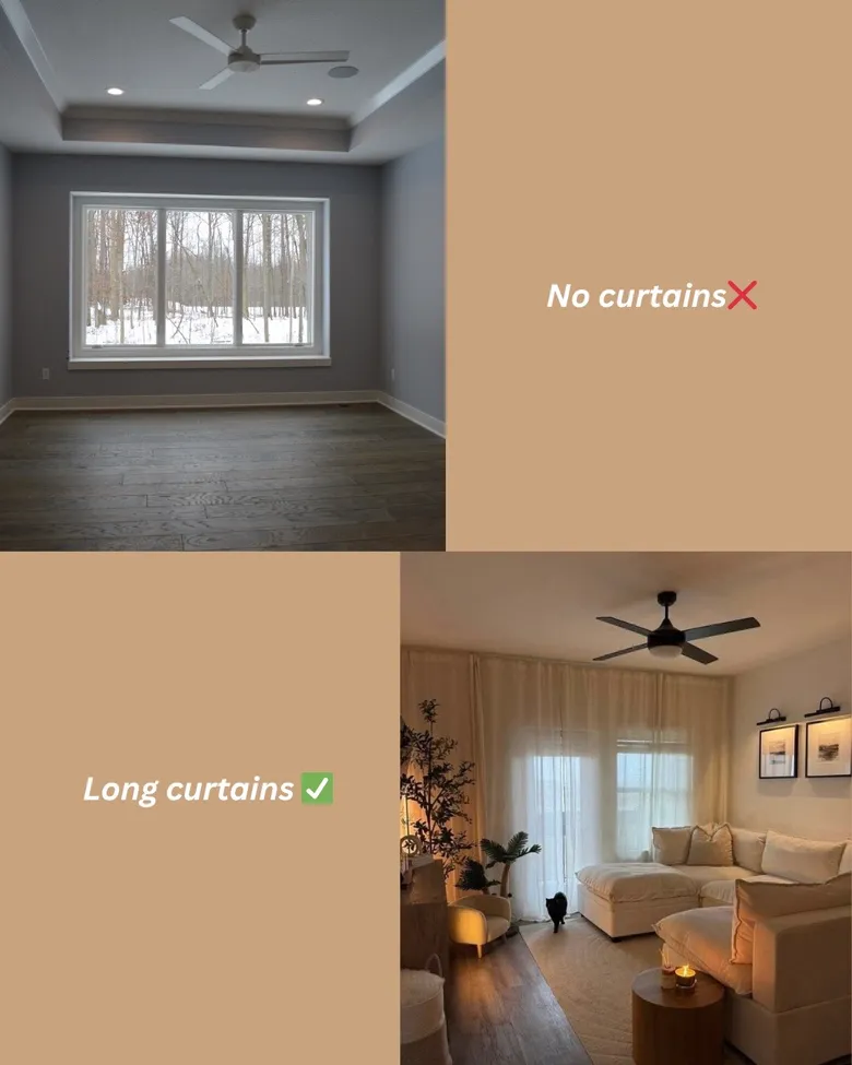 No curtains vs Long curtains comparison